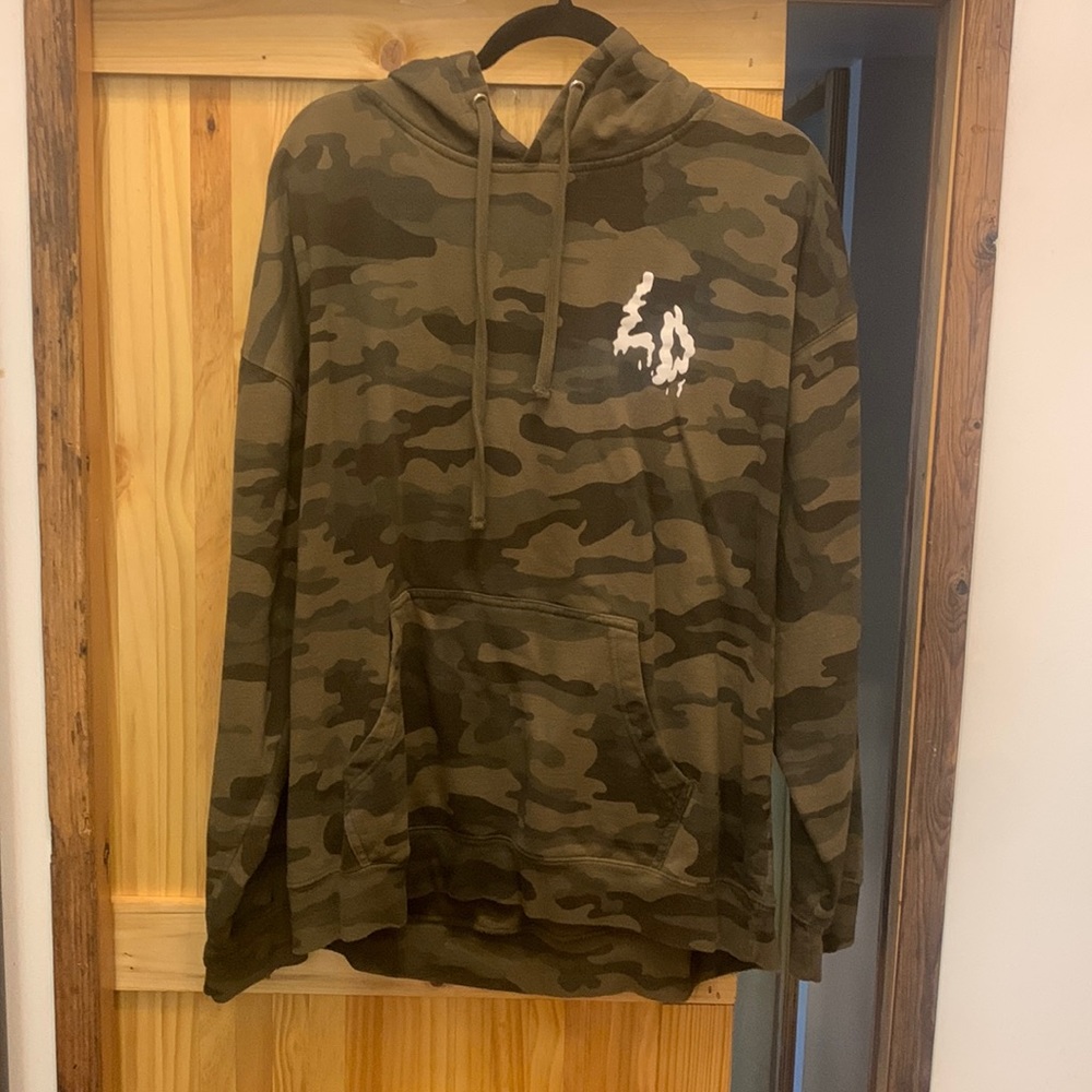 Liquid Death camo hoodie XXL fits like XL
